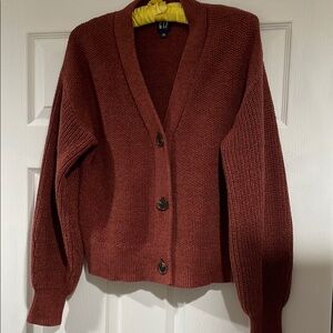 Brown Cardigan Sweater with V-Neck and Textured Knit.  100% cotton.